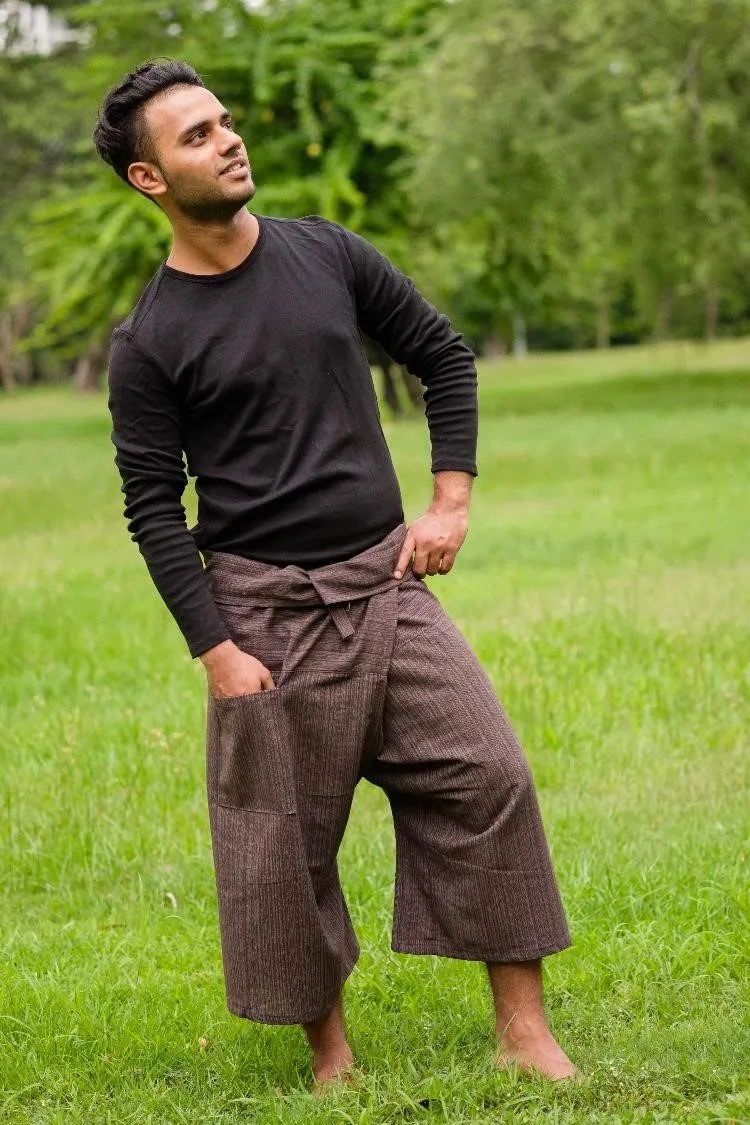 Hippie Pants Men's Brown 3/4 Fisherman Pants, wrap-around shorts
