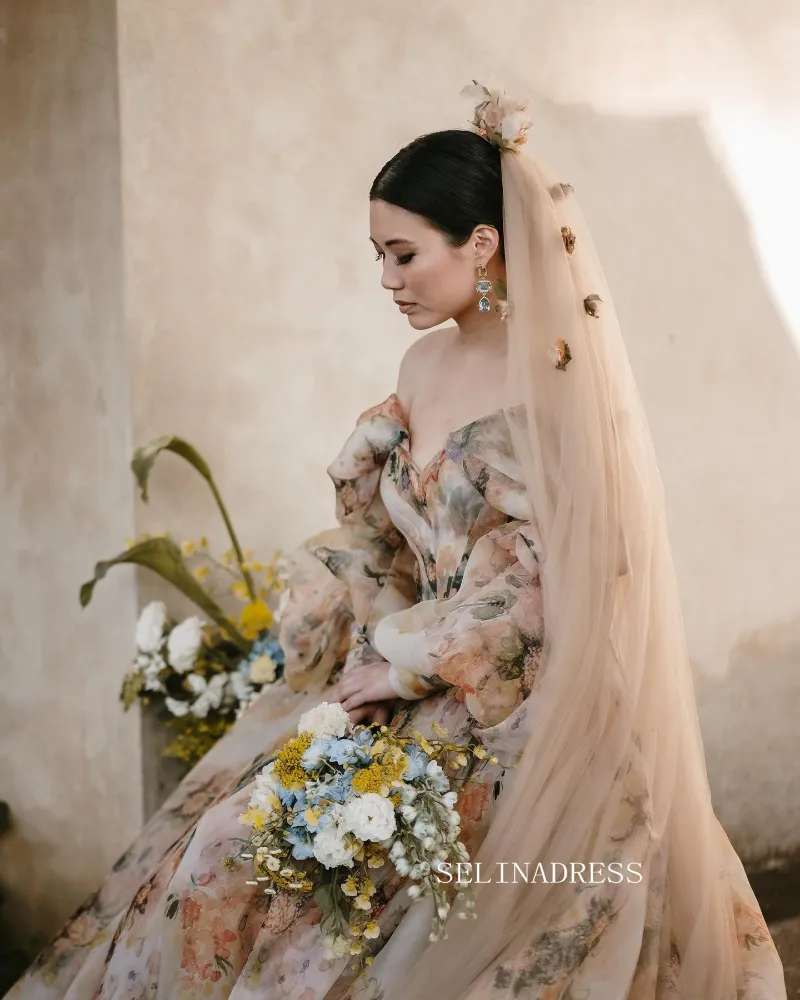 Selinadress 1T Tulle With Flower Cathedral Length Wedding Bridal Veil VV02 shown in full length