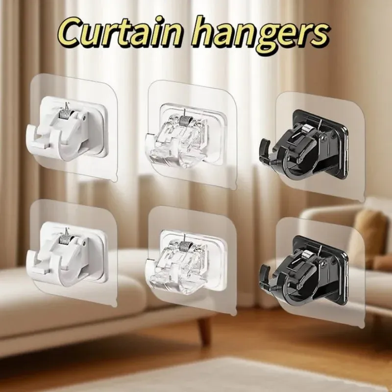 Kicklo Adjustable Curtain Rod Wall Hooks in white mounted on wall