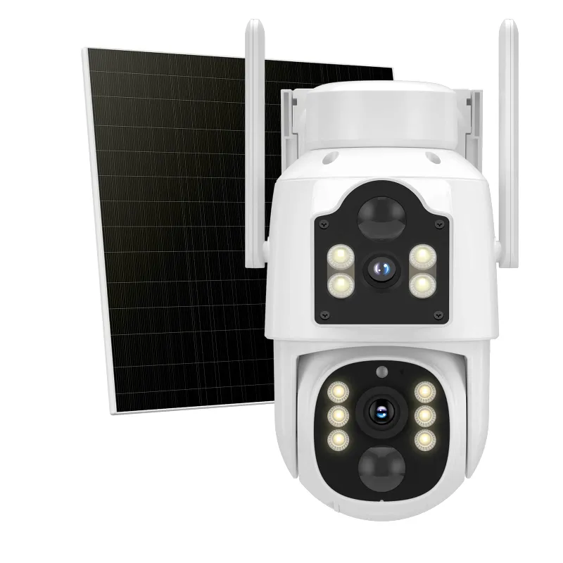 Hiseeu 2.4G&5G WiFi Pro 4MP Dual Lens Wireless Solar 360° PTZ Camera on wall