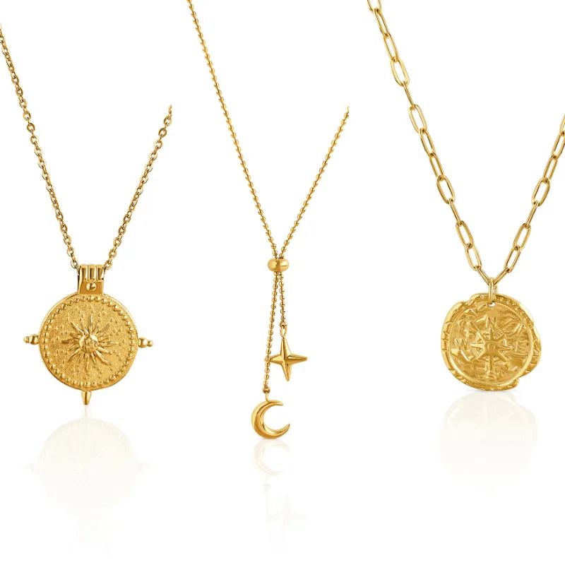 DORSYA Bundle of Three Best-Seller Necklace Set with three gold layered necklaces displayed together