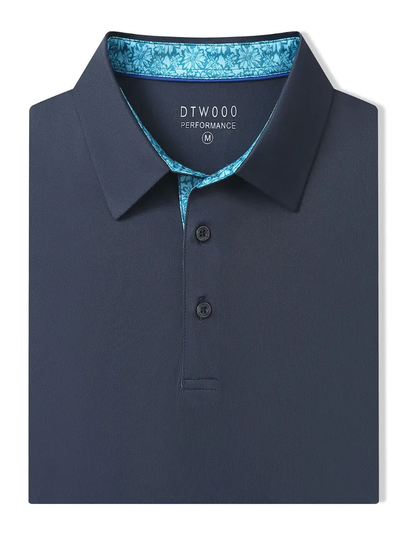 DTWOOO Designed Collared Solid Performance Polo in Dark Grey, American classic fit