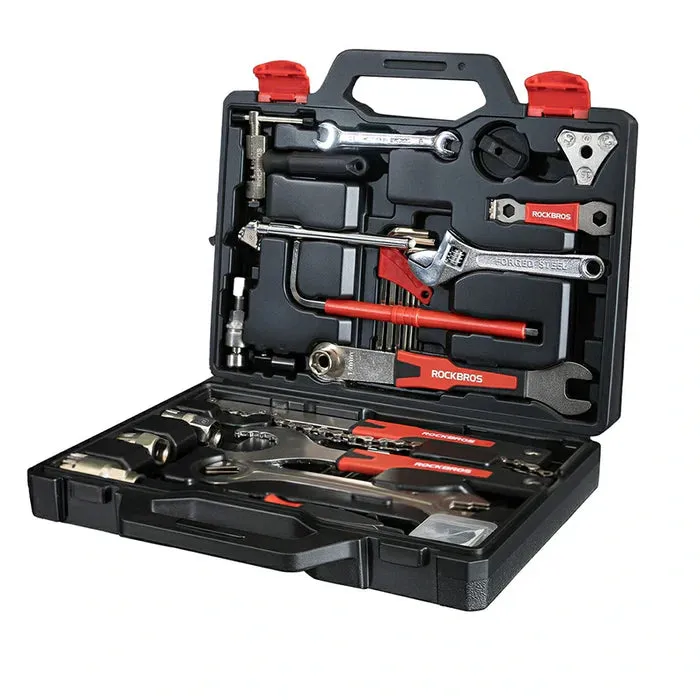 RockBros US 22-in-1 Bike Repair Tool Kit with tools organized in portable storage case