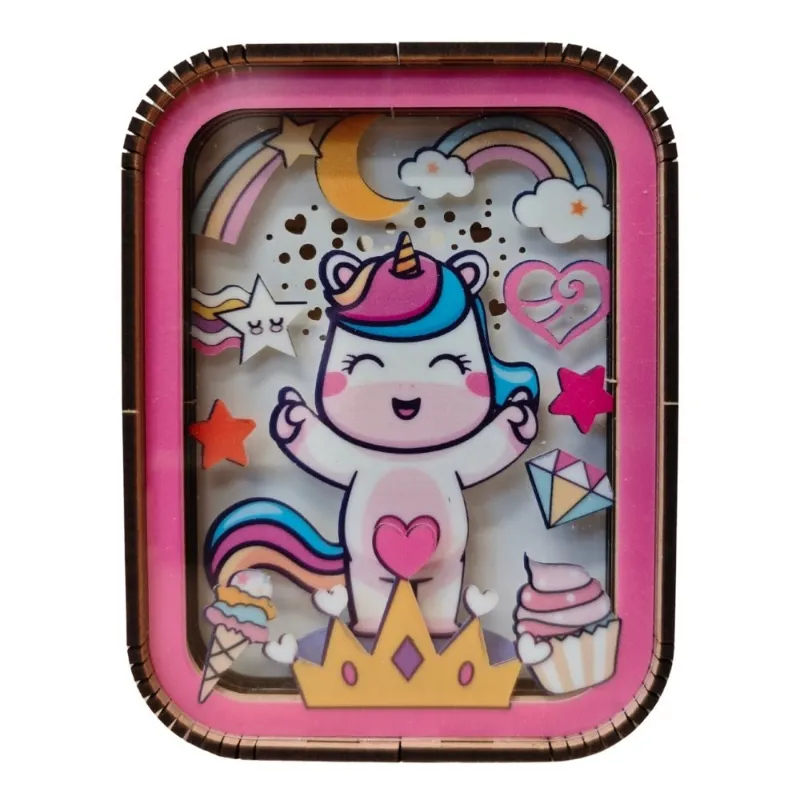 Varvikas 3D Wooden Puzzle Night Light Dream Unicorn, unicorn with rainbow mane, stars, and sweets glowing with LED