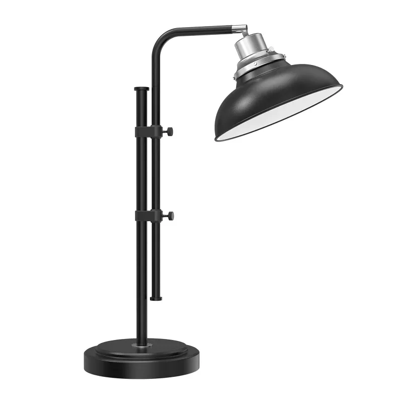 Lepower Tec Industrial Table Lamp Vintage Adjustable Height & Head, on workspace with Edison bulb lit