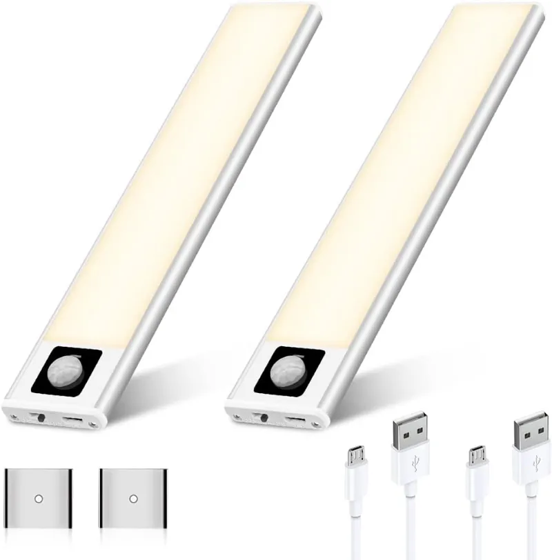 AIBOO LED Motion Sensor Lights wireless USB rechargeable 72LED under cupboard lights 2 pack warm white