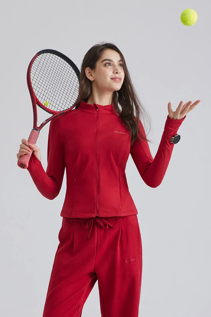 SALTUM Fitted Stand-Collar Cropped Jacket with zip front and stand collar