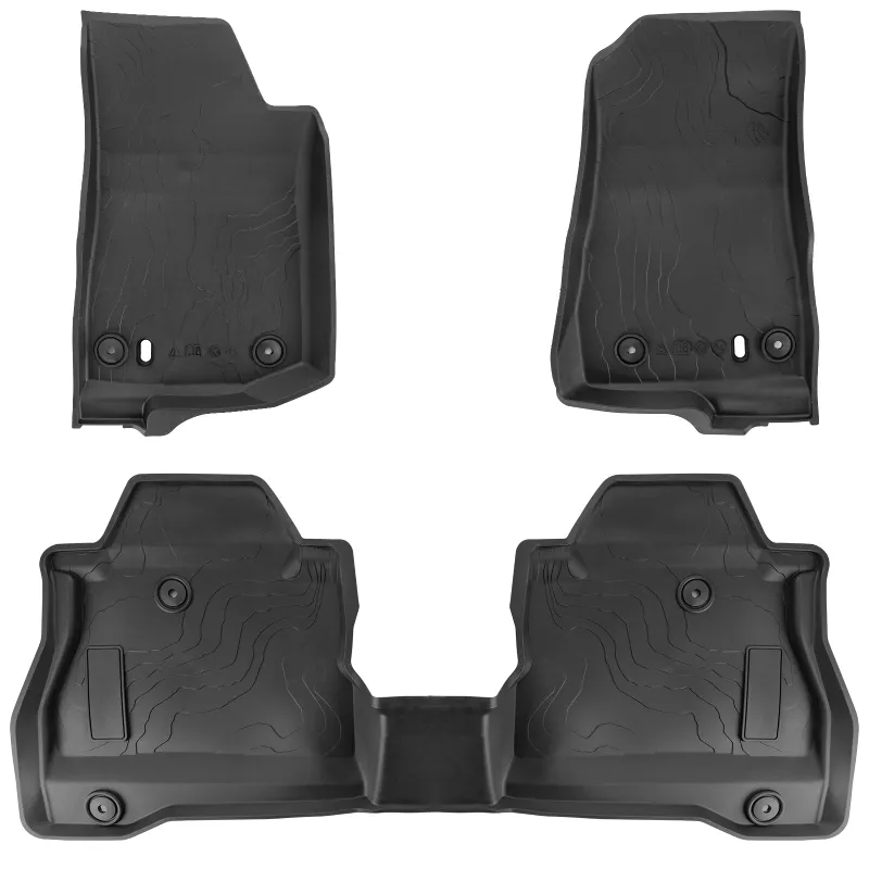 Sunpie 2019-2026 Jeep Gladiator JT TPE Front & Rear Floor Mats in black showing textured rubber surface and raised edges