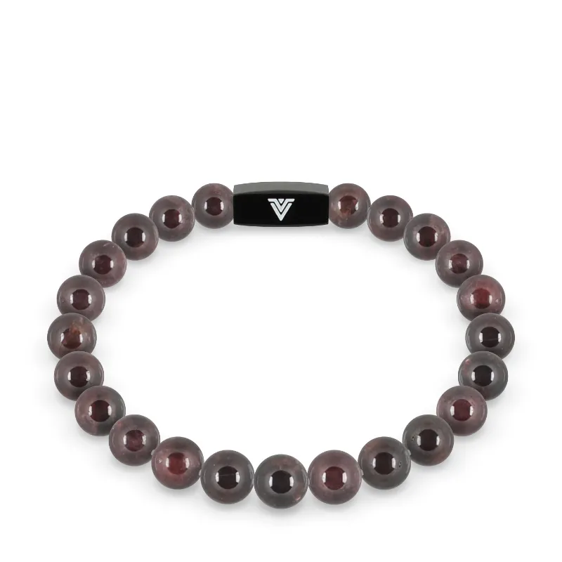 VOLTLIN Garnet Stretch Bracelet on a black suede pouch