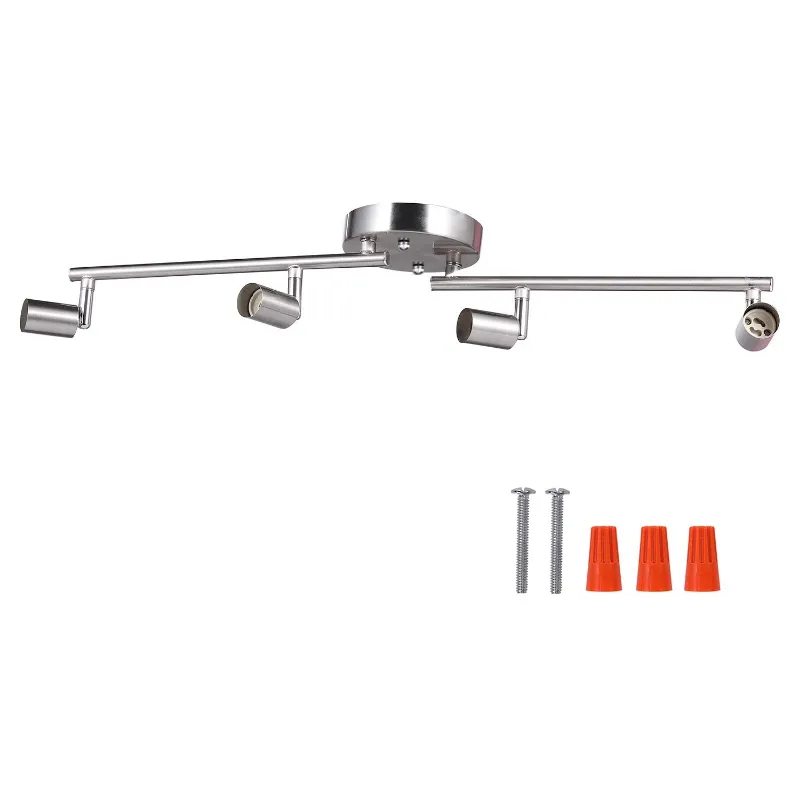 AIBOO 4-head LED Track Lighting Fixture in satin nickel with adjustable arms