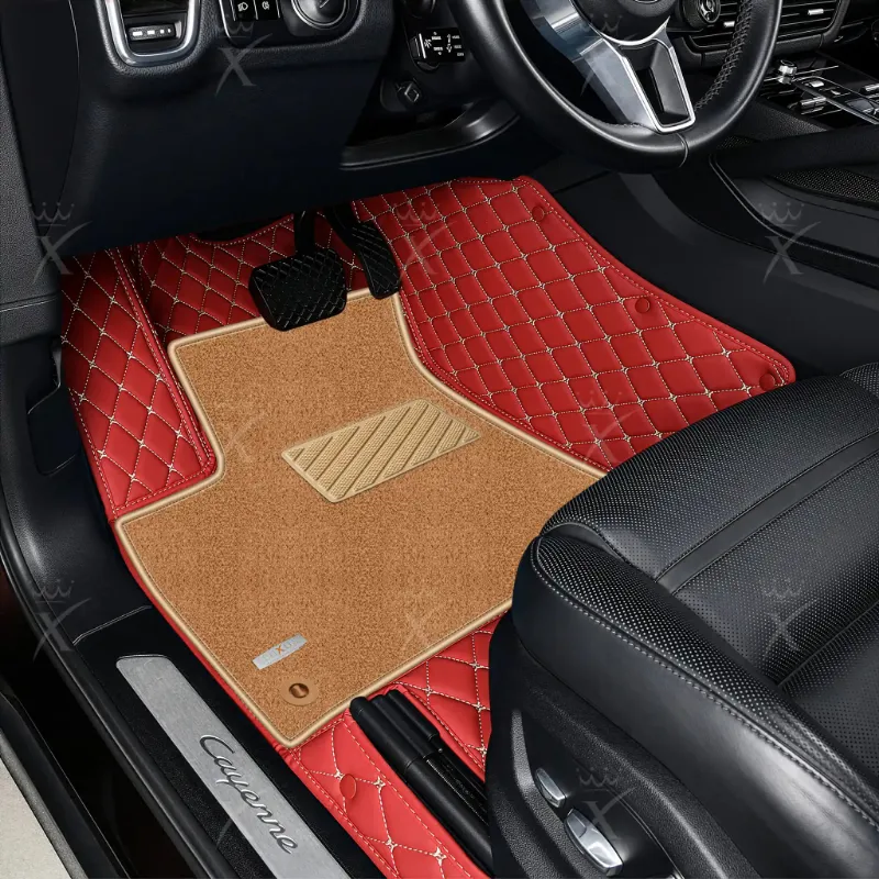 Luxus Car Mats Diamond Double Layer floor mats in cherry red with beige top carpet