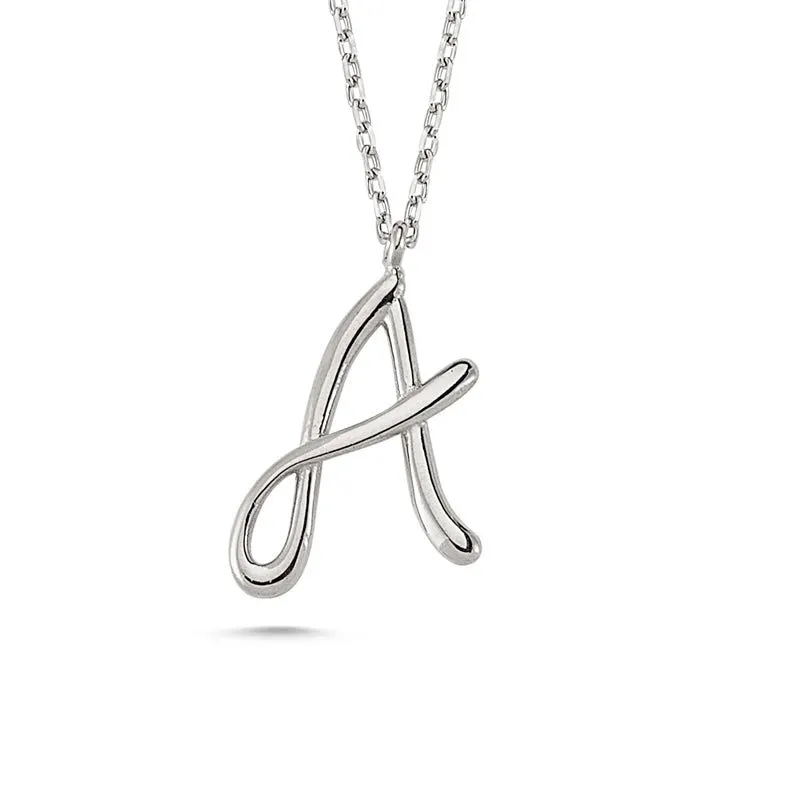 Amorium Jewelry A Letter Mini Initial Silver Necklace, flat pendant on delicate chain