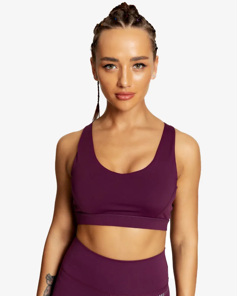 QUEENIEKE Back Strap Panel Color Sports Bra, cross-back design, front view