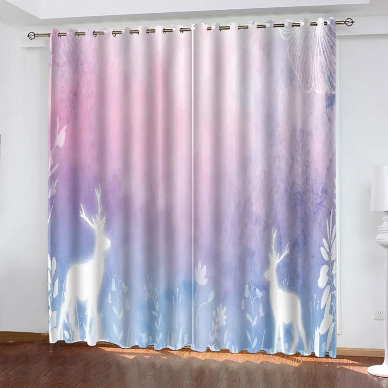 EBuycos Animal Deer Curtains showing two blackout panels with deer pattern, grommet top