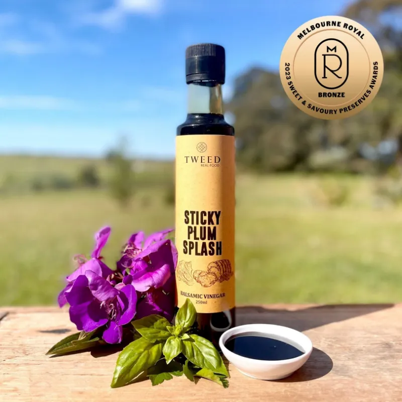 Tweed Real Food Sticky Plum Splash Balsamic Vinegar limited edition bottle