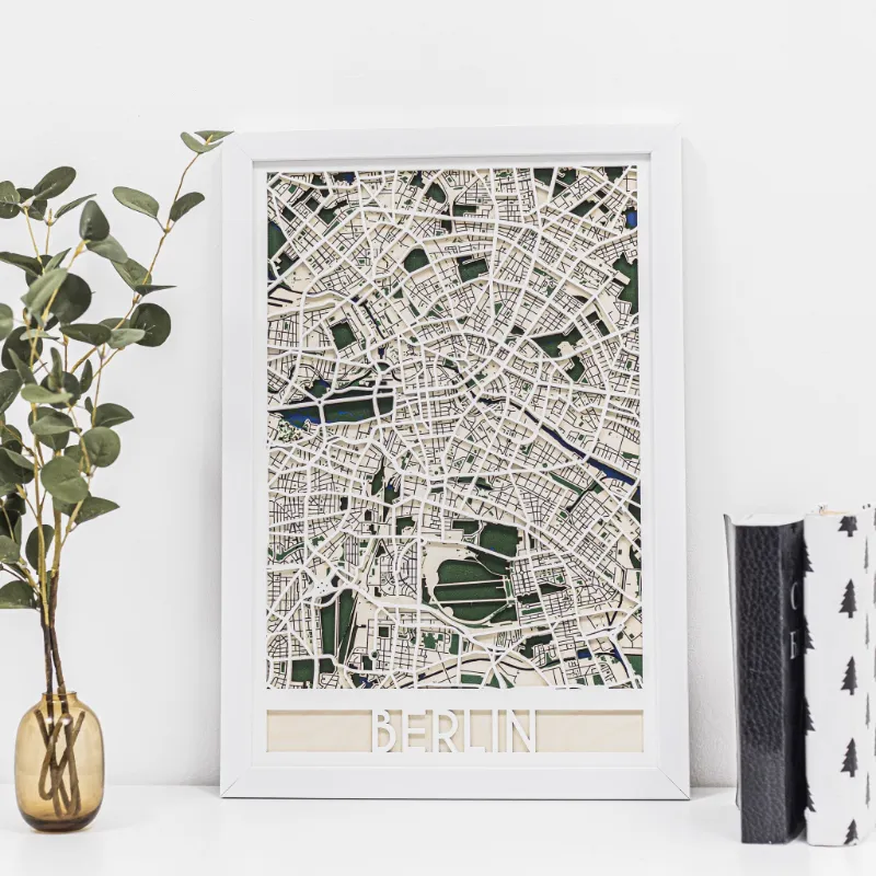 Enjoy The Wood 3D City Map Berlin showing layered wood street and river detail