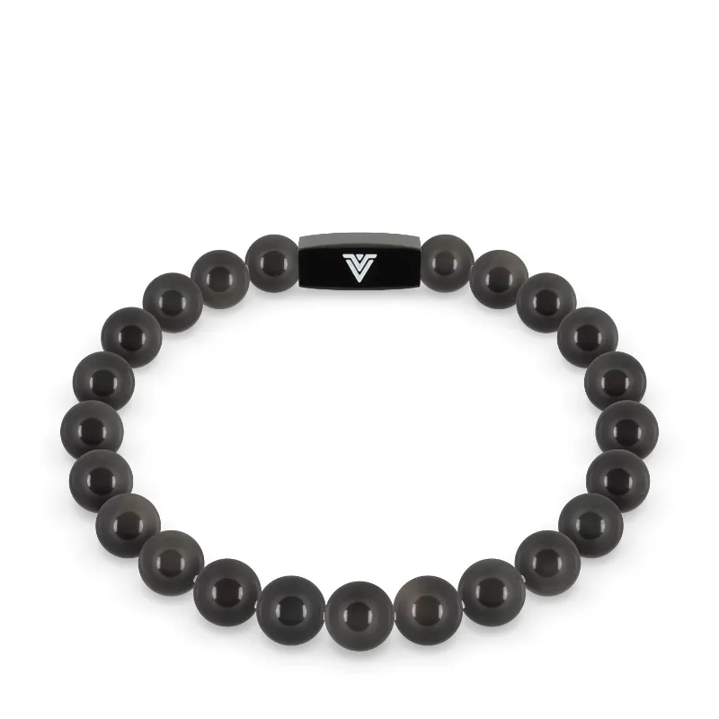 VOLTLIN Black Obsidian Stretch Bracelet with black stones on elastic cord