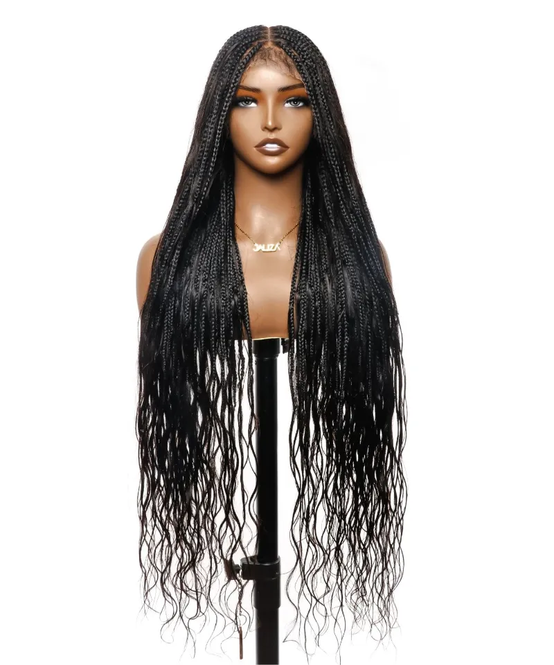 Jaliza Human Hair Loose Body 42 inch Full Lace Knotless Boho Box Braided Wig with 121 strands