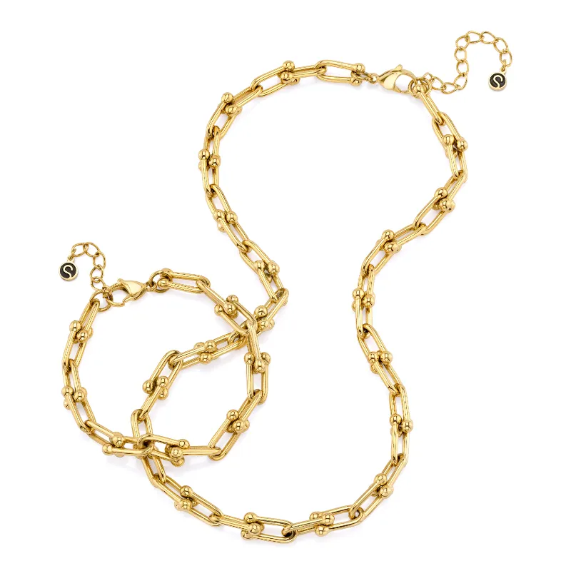 Sleek Fit Jewelry NEXUS SET - GOLD, matching necklace and bracelet in 18k gold plate