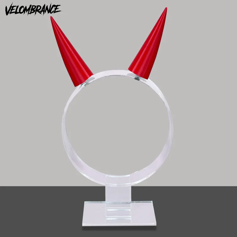 Velombrance Small Conical Devil Horns headband in black and red