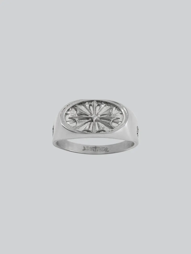 ARNTREAL Signature Ring, a silver stainless steel ring with inset logo detail