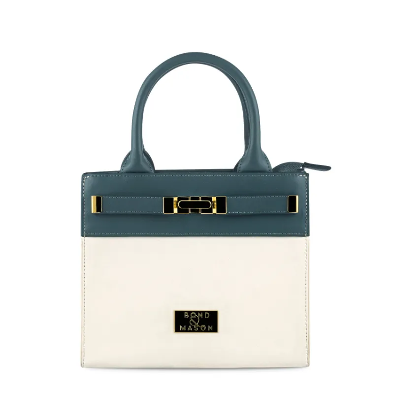 Bond & Mason The Dominique Handbag showing a structured vegan leather handbag with gold-tone hardware