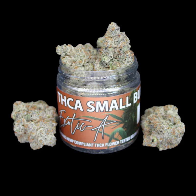 THCA Small Buds White Chocolate Chip Exotic THCA Flower in clear jar