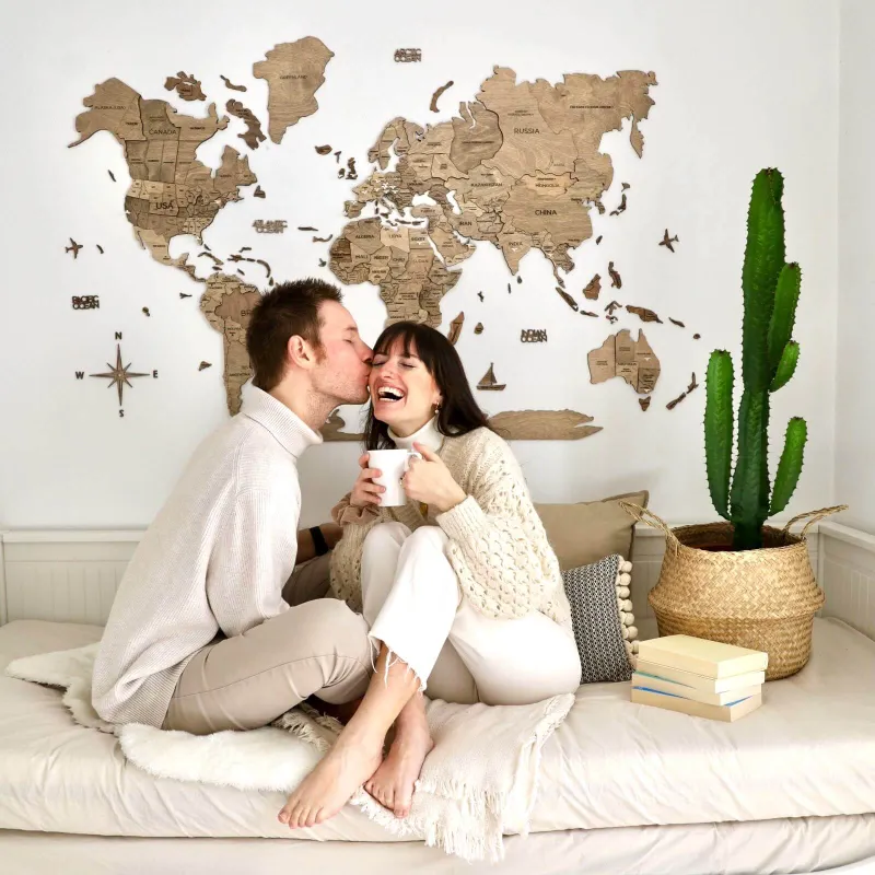 Enjoy The Wood 3D Wooden World Map Terra featuring natural wood tones and layered continents