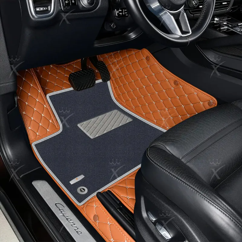 Luxus Car Mats Diamond Double Layer floor mats in caramel brown with gray top carpet