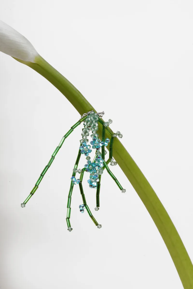 Kalisa Fern Vine Swarovski Crystals & Japanese Beads Branch Drop Earcuff closeup