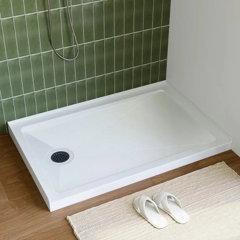 HOROW Acrylic Shower Pan with Slip Resistant Floor and Left Drain in a bathroom