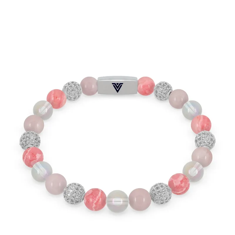 VOLTLIN Pink Sirius Stretch Bracelet with rose quartz and rhodochrosite beads on a white background