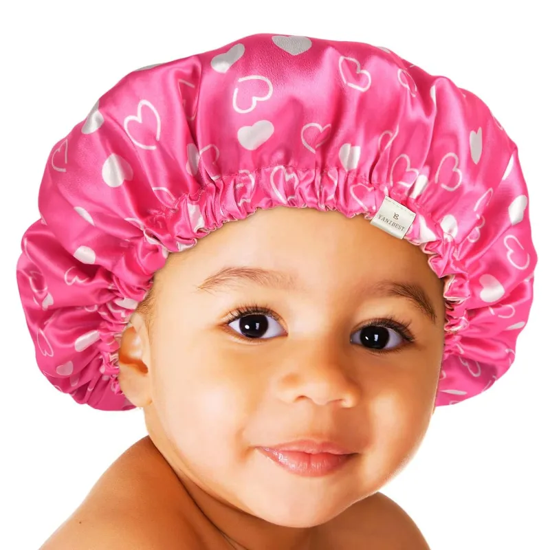 Yanibest pink baby silk satin bonnet, double-layer reversible design