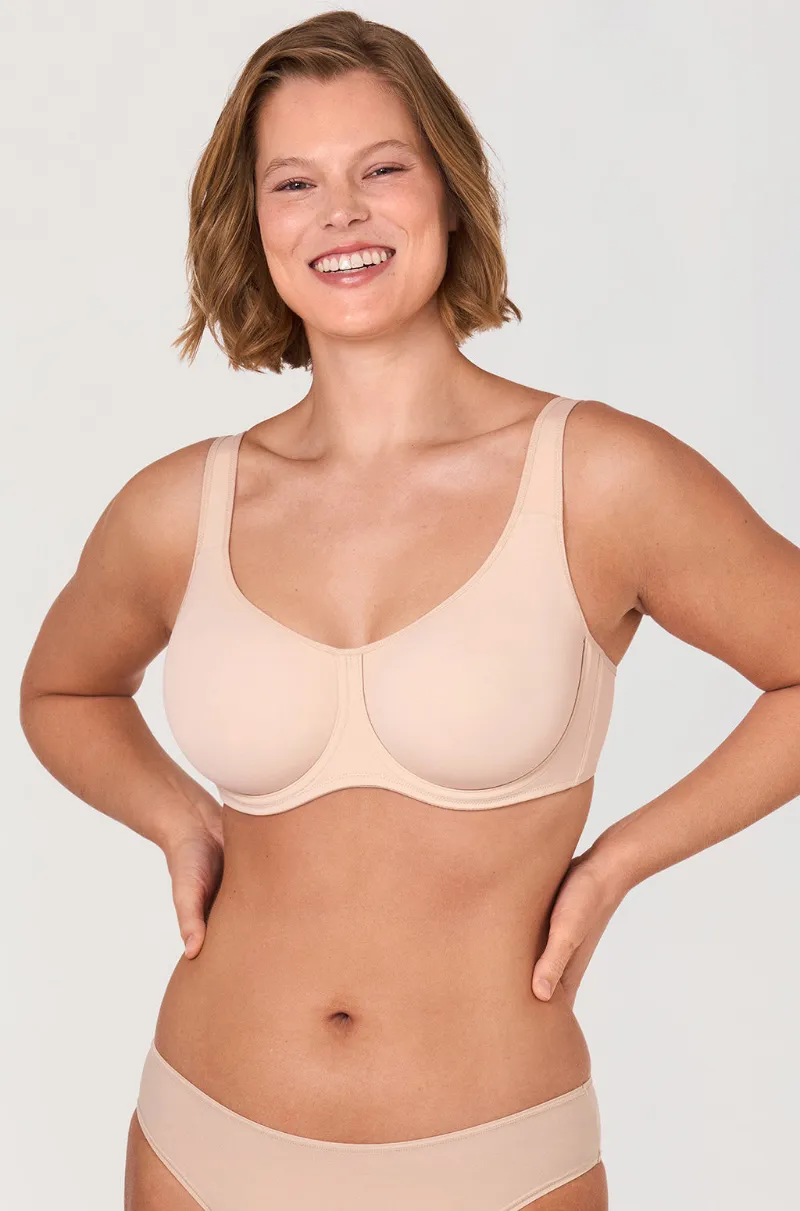 Essenther Global Confishape Supportive Full Coverage Bra in neutral tone with soft underwire design