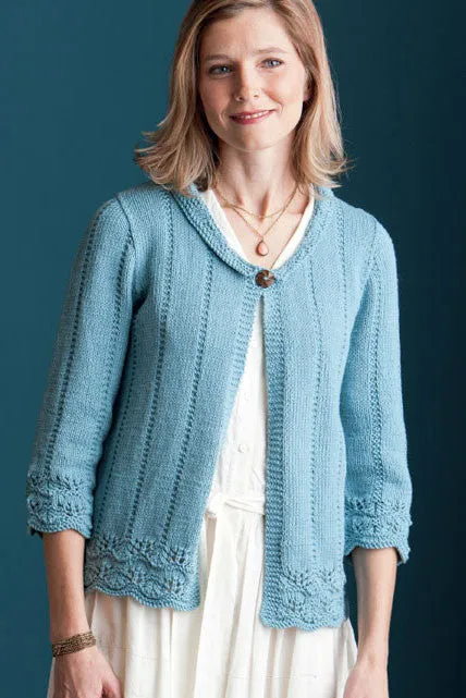 Kristen TenDyke Beauty Cardigan in faded teal with lace detail and button front