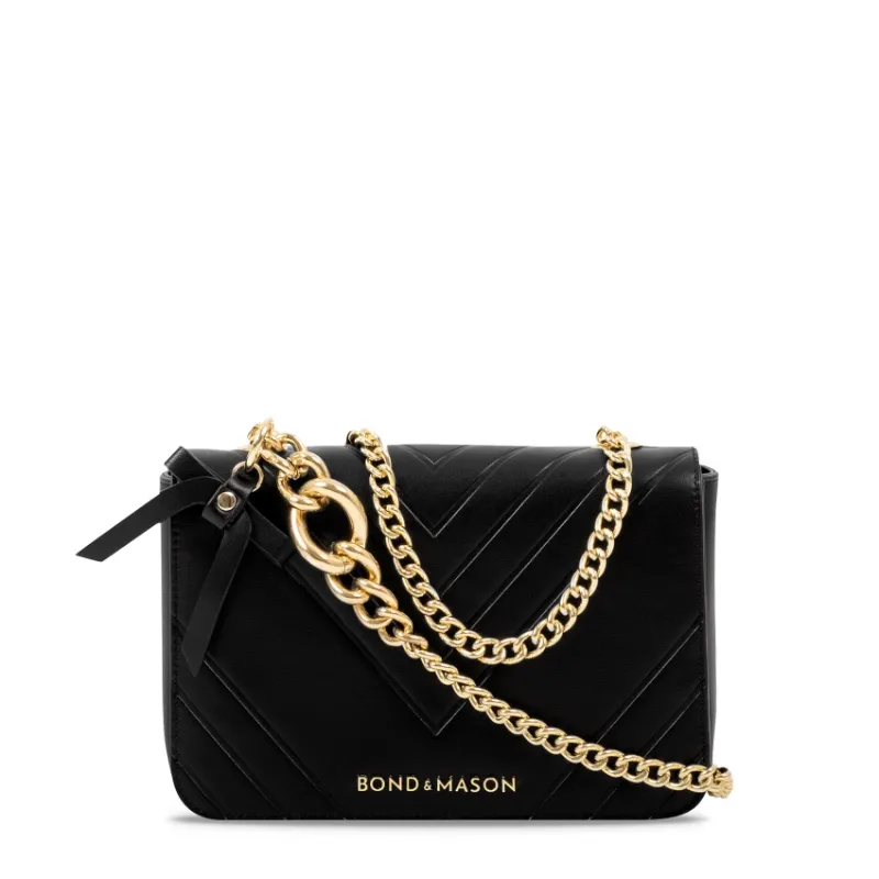 Bond & Mason The Ashley Crossbody Bag (Black) photo showing black vegan leather crossbody bag