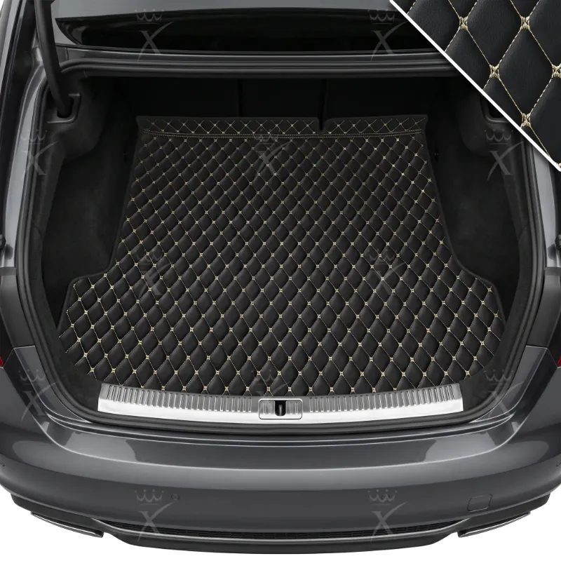 Luxus Car Mats Diamond Base Trunk Mat, Black & Beige Stitching, in cargo area
