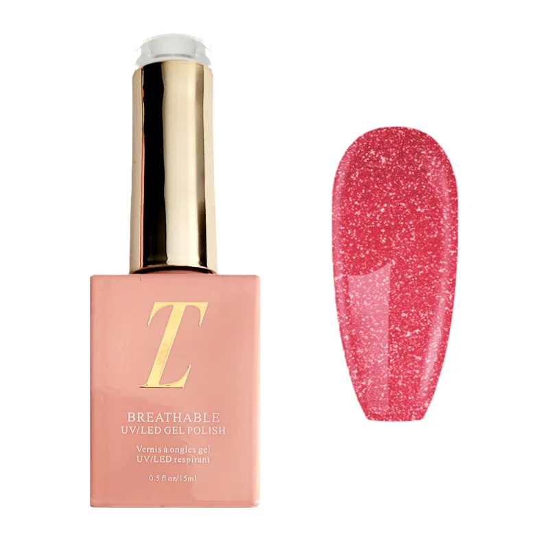 Tuesday in Love Ooh La La halal UV gel nail polish in berry red with pearl shimmer finish
