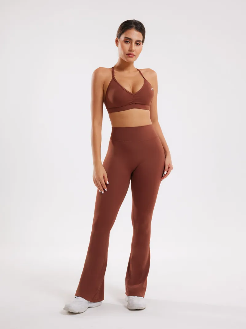 Zuluzenith Workout Two Piece Outfits Flare Pants Tracksuit Sets, padded bra and flare leggings