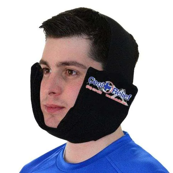 Cool Relief Jaw Ice Wrap head sling worn on face
