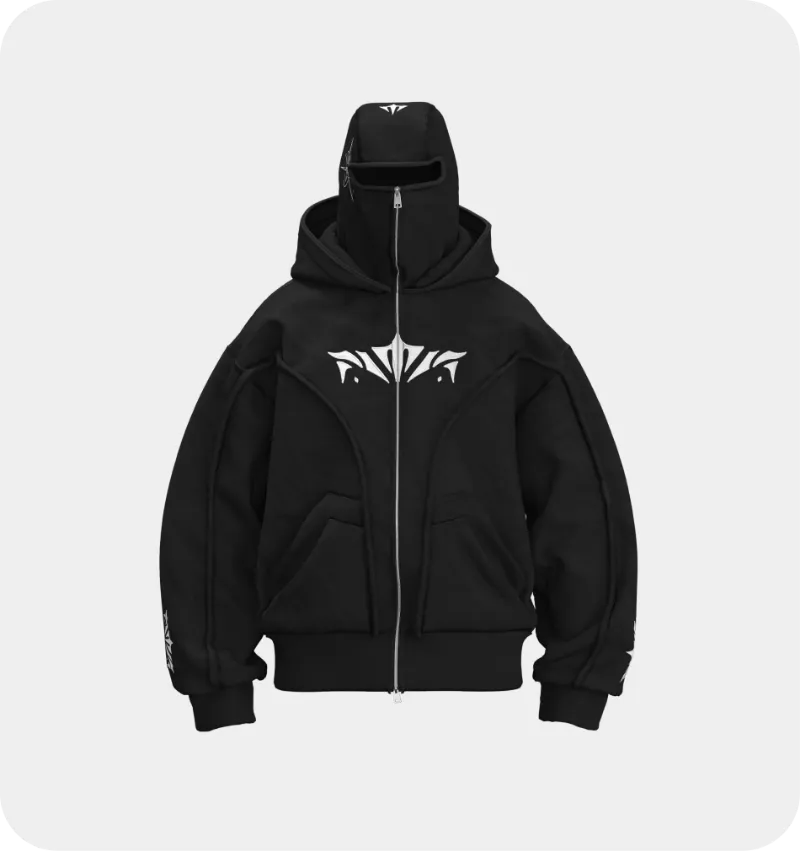 ARNTREAL Phantom Hoodie Full Black in solid black with zip closure