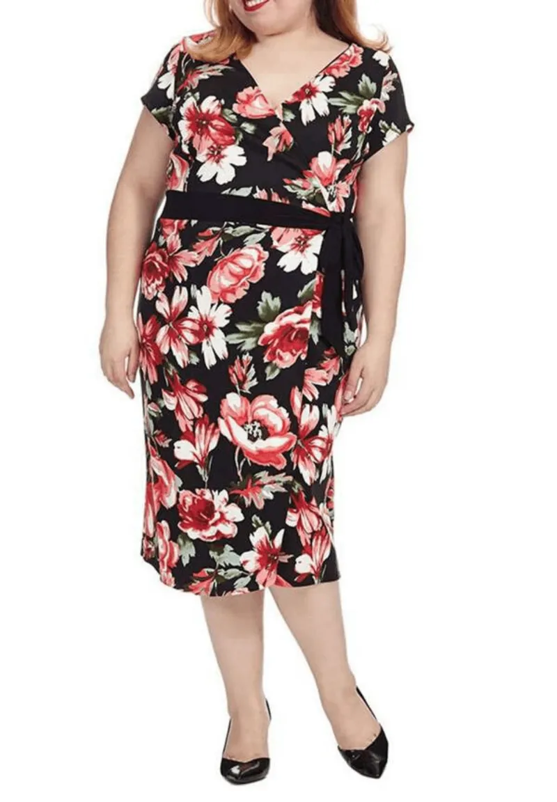IGIGI Bellissima In Red Roses 18/20 26/28 (Ready-To-Ship) floral wrap dress