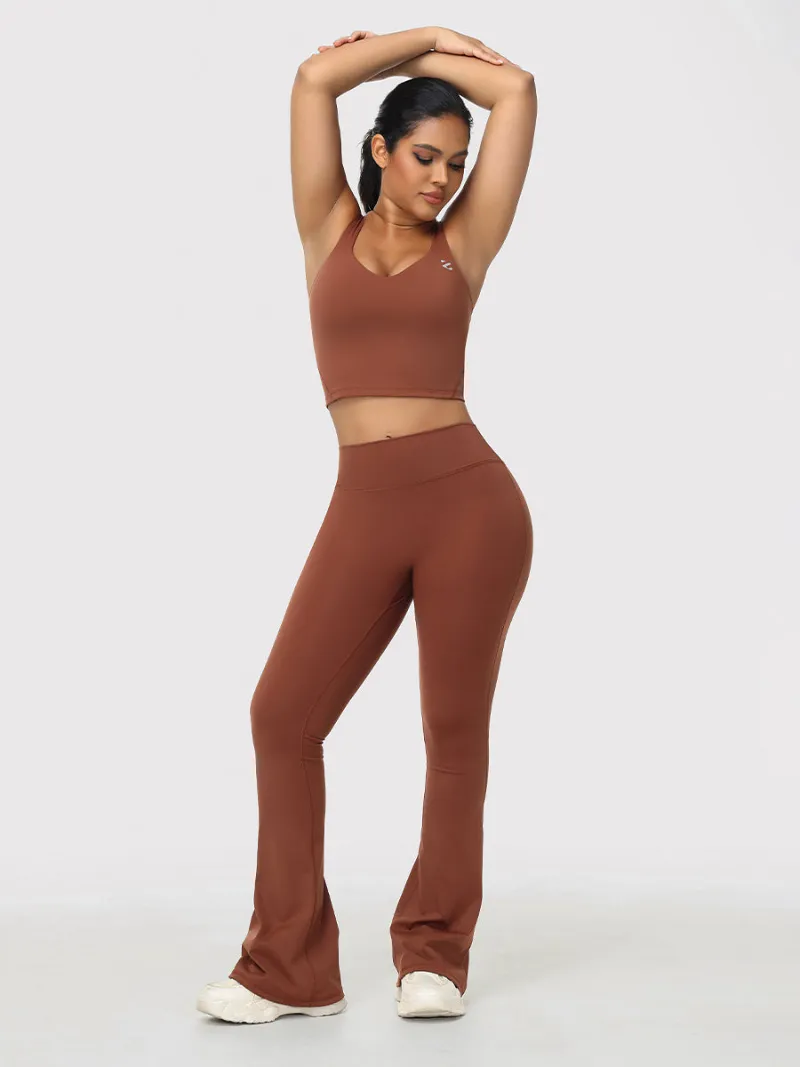 Zuluzenith Flare Leggings & Longline Sports Bra Women's Gym Set with high-support bra and kick flare leggings