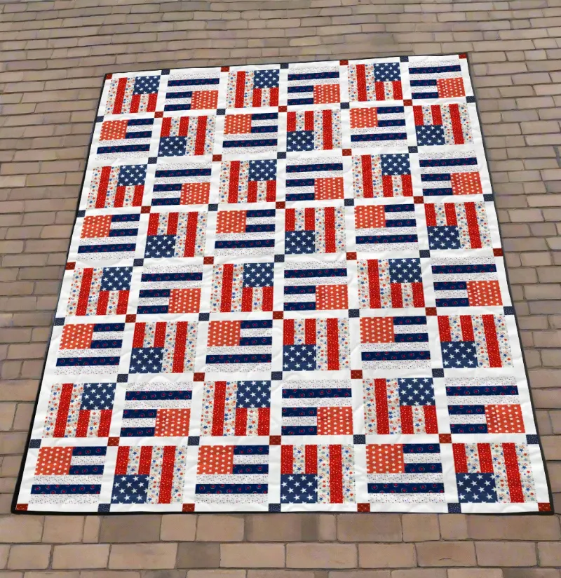 Boho Blanket Patriotic Pride Quilt Pattern, a large bed-size quilt with a bold graphic design
