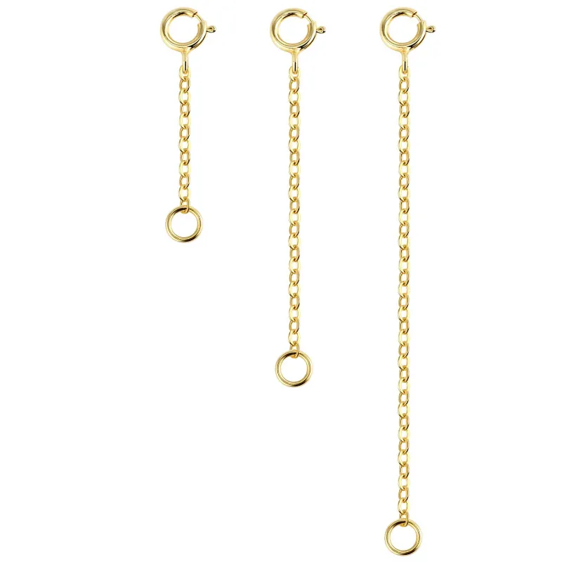 Alexcraft Flat Cross Chain Extender Set for Necklace Bracelet showing 1, 2 and 3 inch gold plated extenders