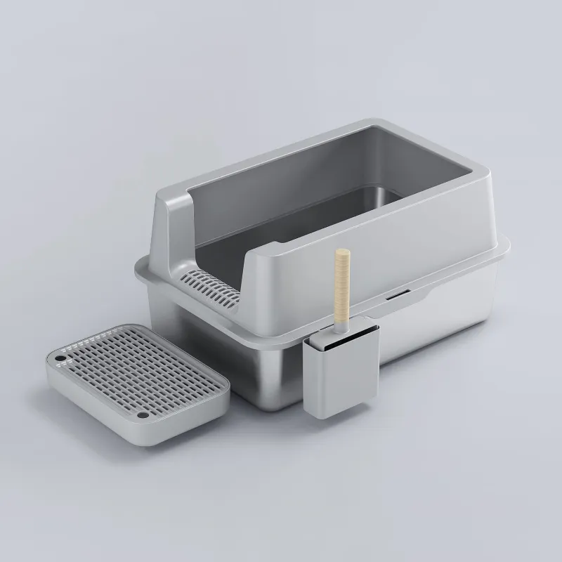 Furrbby XL Front Entry Stainless Steel Litter Box with high enclosure