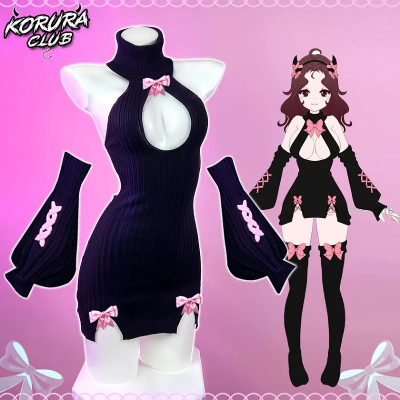 Koruraclub Bow sweater KO57 three-piece knit set with dress, sleeves, and socks
