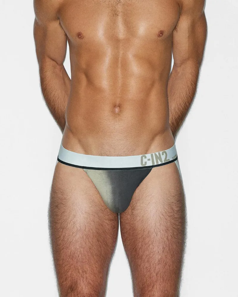 C-IN2 Dip Dye Jock Sandstone Beige, beige gradient jock displayed flat