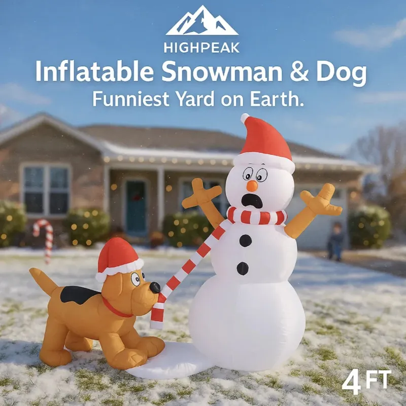HighPeak 4FT Inflatable Snowman & Dog LED Christmas lawn decoration