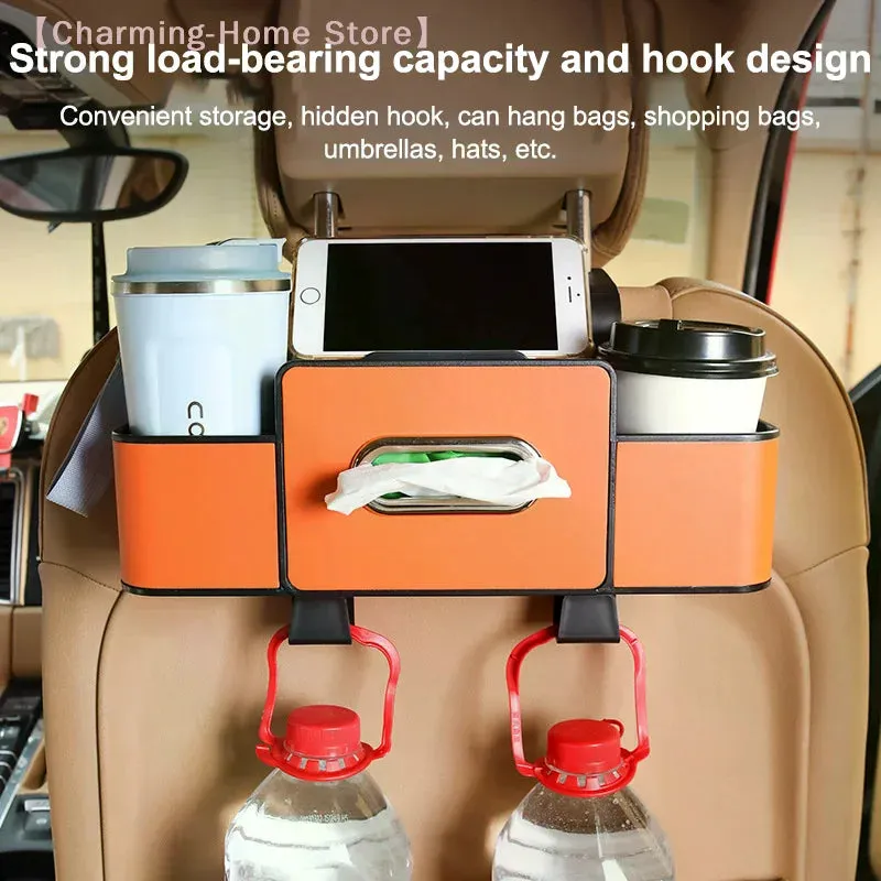 Kicklo 4 in 1 Multifunctional Car Storage Organizer attached to vehicle headrest